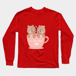 couple love of cat in cup Long Sleeve T-Shirt